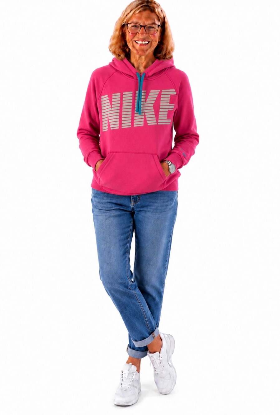 Nike Sweatshirt Hoodie Womens Extra Small Pink Silver Reflective Spell Out
